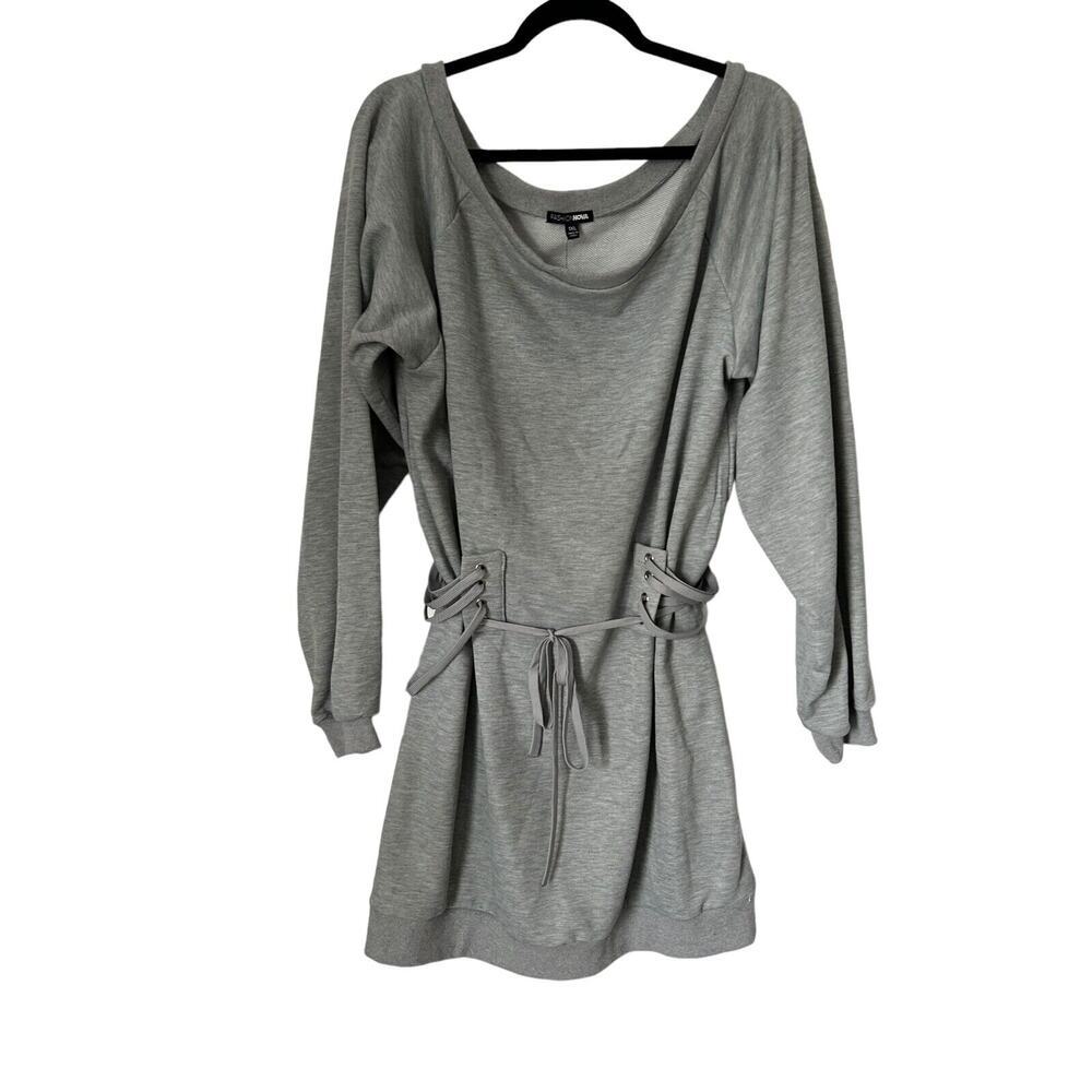Fashion‎ Nova Dress Size 1X Grey Rise and Grind Corset Long Sleeve Mini